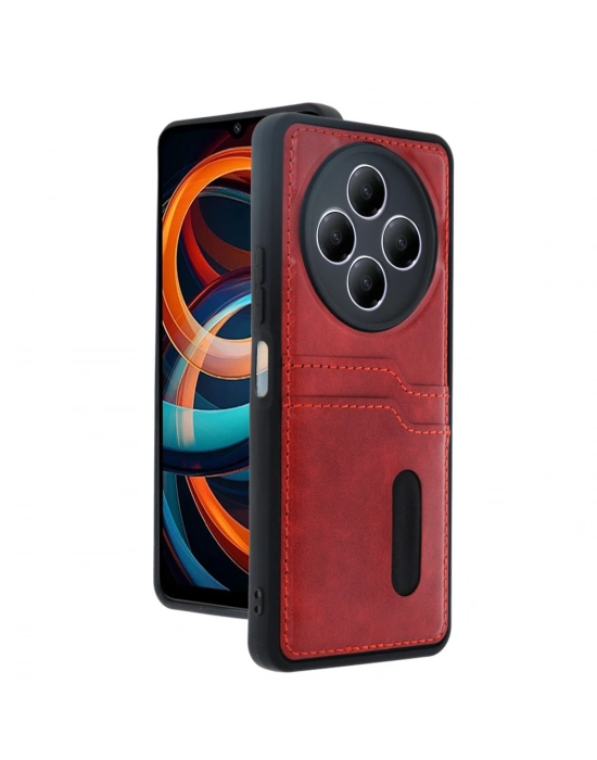 Newface Xiaomi Redmi 14C Kılıf Sara Kartvizitli Deri Kılıf - Kırmızı