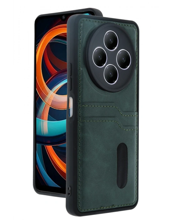 Newface Xiaomi Redmi 14C Kılıf Sara Kartvizitli Deri Kılıf - Koyu Yeşil