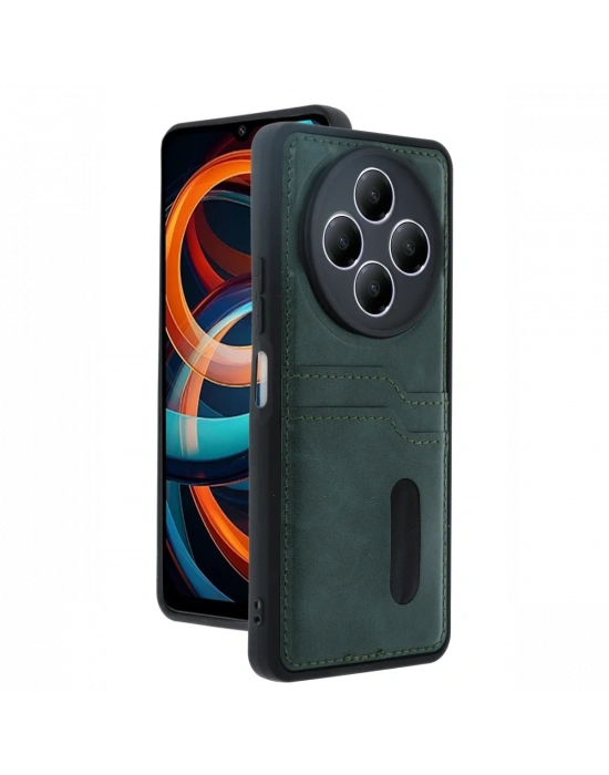 Newface Xiaomi Redmi 14C Kılıf Sara Kartvizitli Deri Kılıf - Koyu Yeşil