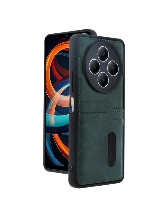 Newface Xiaomi Redmi 14C Kılıf Sara Kartvizitli Deri Kılıf - Koyu Yeşil