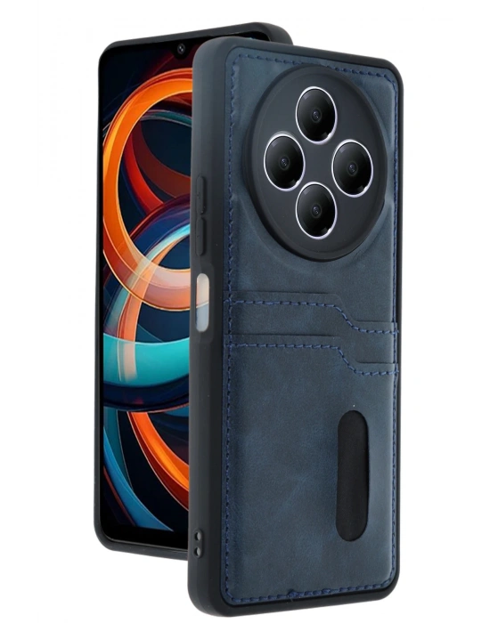 Newface Xiaomi Redmi 14C Kılıf Sara Kartvizitli Deri Kılıf - Lacivert