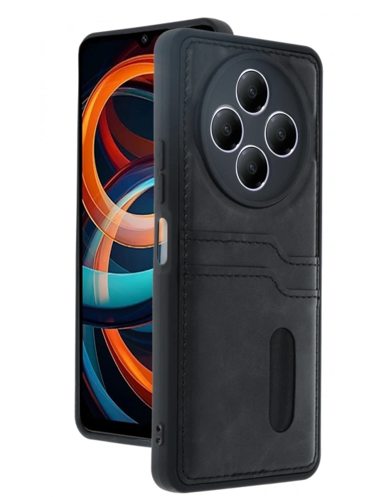 Newface Xiaomi Redmi 14C Kılıf Sara Kartvizitli Deri Kılıf - Siyah