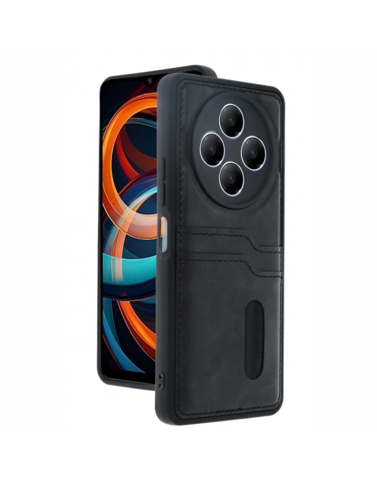 Newface Xiaomi Redmi 14C Kılıf Sara Kartvizitli Deri Kılıf - Siyah