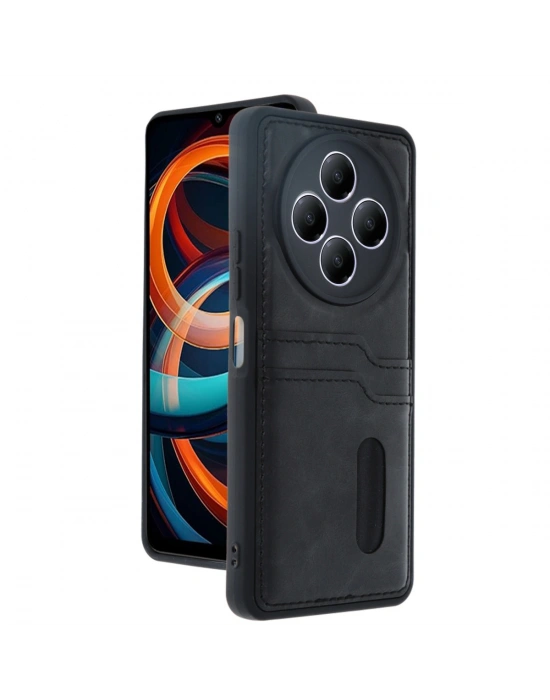 Newface Xiaomi Redmi 14C Kılıf Sara Kartvizitli Deri Kılıf - Siyah