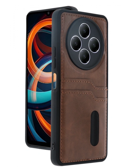 Newface Xiaomi Redmi 14C Kılıf Sara Kartvizitli Deri Kılıf - Taba