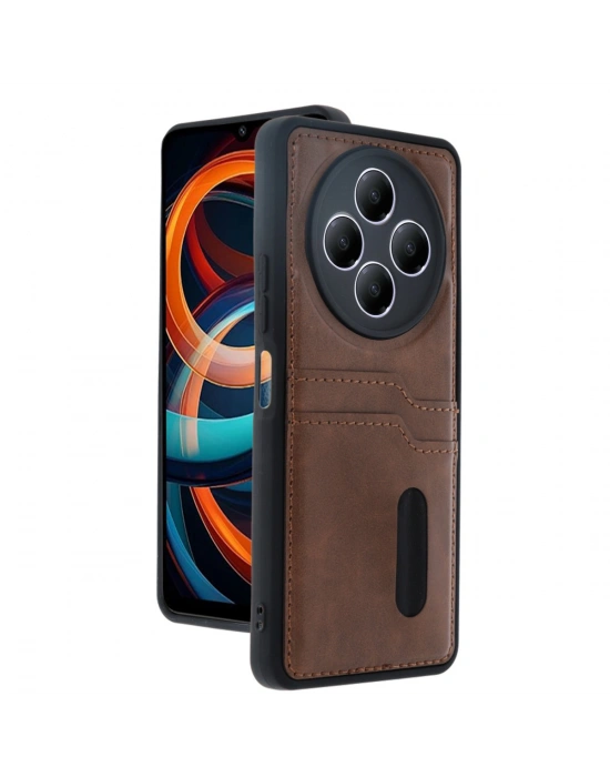 Newface Xiaomi Redmi 14C Kılıf Sara Kartvizitli Deri Kılıf - Taba