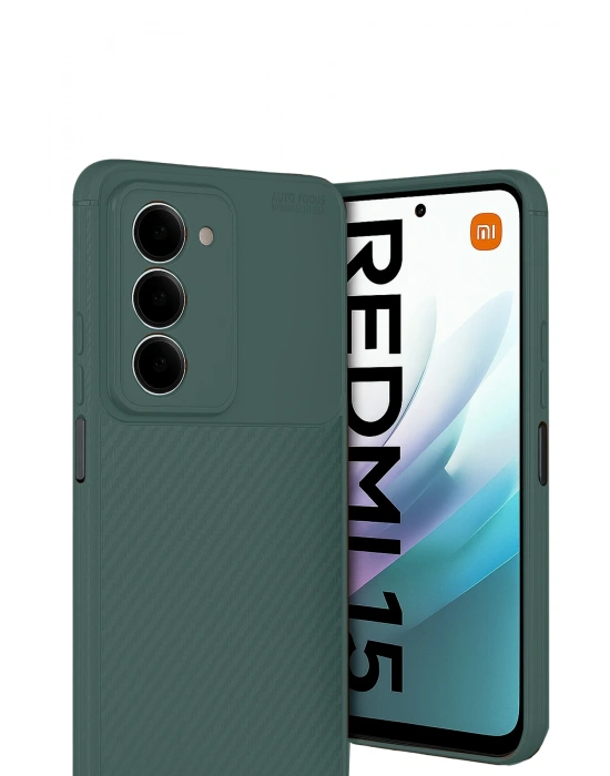 Newface Xiaomi Redmi 15 4G Auto Focus Karbon Kapak - Koyu Yeşil