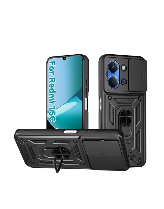 Newface Xiaomi Redmi 15C 4G Pars Lens Yüzüklü Silikon - Siyah