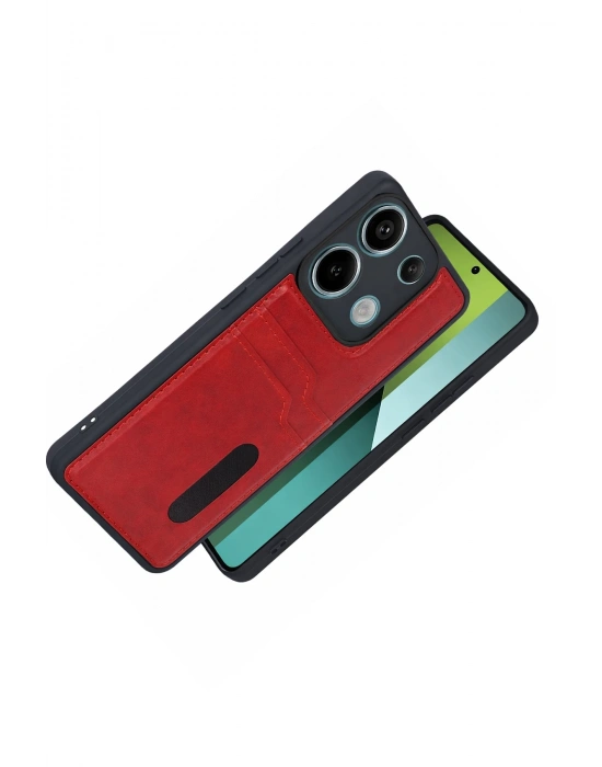 Newface Xiaomi Redmi 15C 4G Sara Kartvizitli Deri Kılıf - Kırmızı