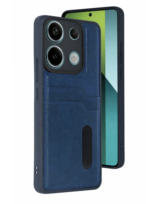 Newface Xiaomi Redmi 15C 4G Sara Kartvizitli Deri Kılıf - Lacivert