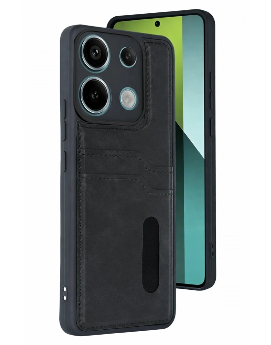 Newface Xiaomi Redmi 15C 4G Sara Kartvizitli Deri Kılıf - Siyah