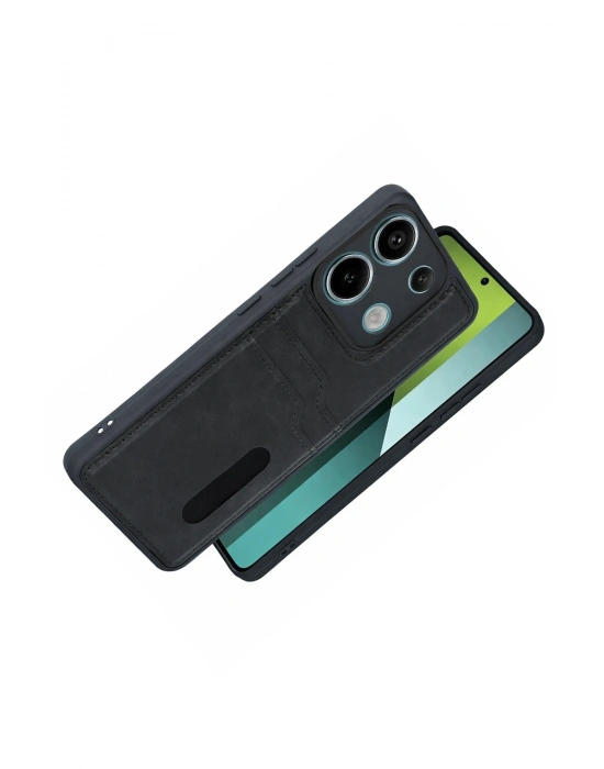 Newface Xiaomi Redmi 15C 4G Sara Kartvizitli Deri Kılıf - Siyah