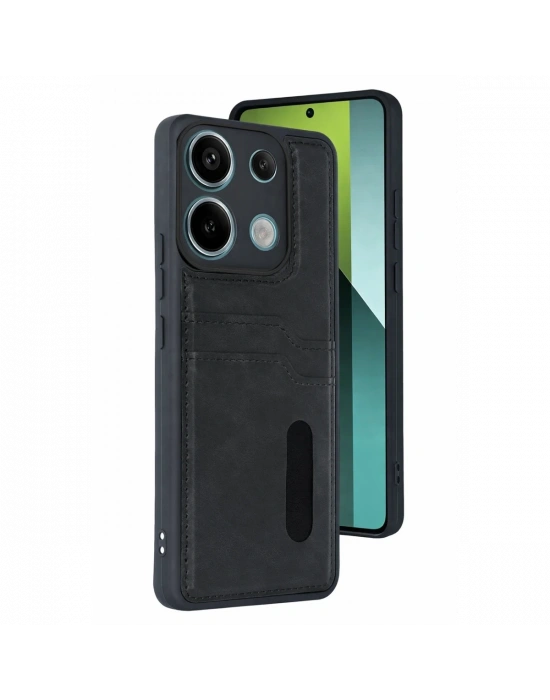 Newface Xiaomi Redmi 15C 4G Sara Kartvizitli Deri Kılıf - Siyah