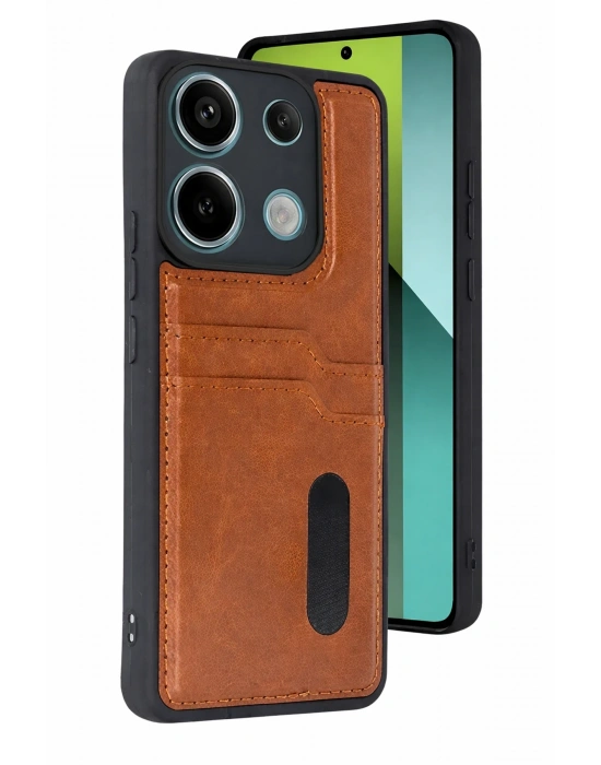 Newface Xiaomi Redmi 15C 4G Sara Kartvizitli Deri Kılıf - Taba