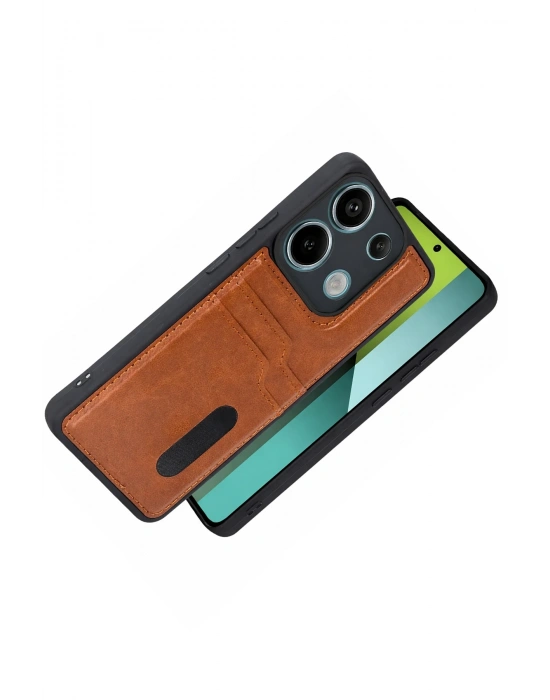 Newface Xiaomi Redmi 15C 4G Sara Kartvizitli Deri Kılıf - Taba