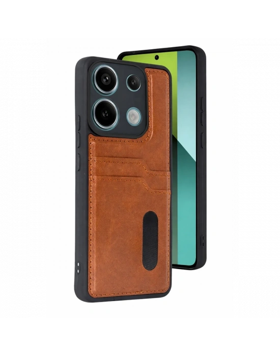 Newface Xiaomi Redmi 15C 4G Sara Kartvizitli Deri Kılıf - Taba