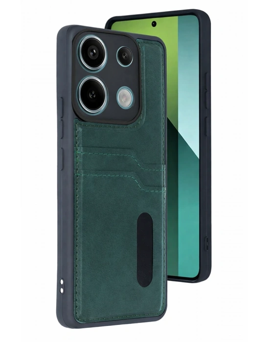 Newface Xiaomi Redmi 15C 4G Sara Kartvizitli Deri Kılıf - Yeşil