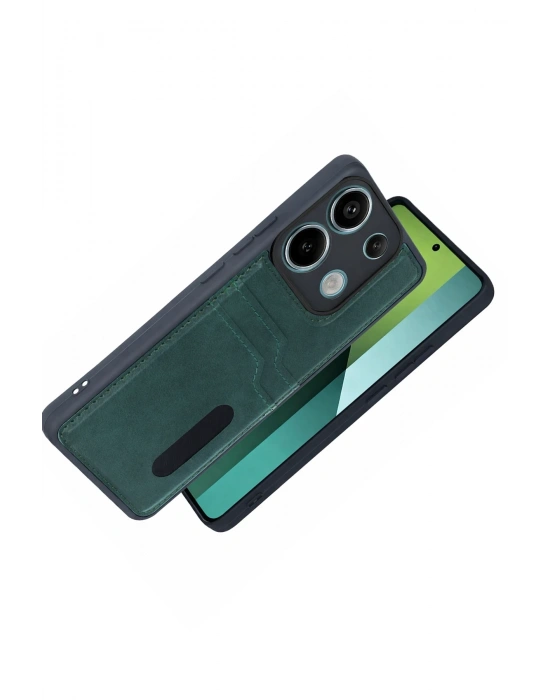 Newface Xiaomi Redmi 15C 4G Sara Kartvizitli Deri Kılıf - Yeşil