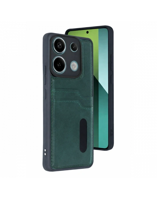 Newface Xiaomi Redmi 15C 4G Sara Kartvizitli Deri Kılıf - Yeşil