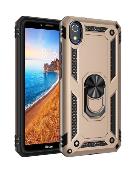 Newface Xiaomi Redmi 7A Kılıf Sofya Yüzüklü Silikon Kapak - Gold