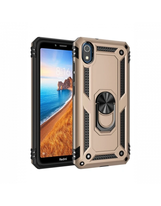 Newface Xiaomi Redmi 7A Kılıf Sofya Yüzüklü Silikon Kapak - Gold