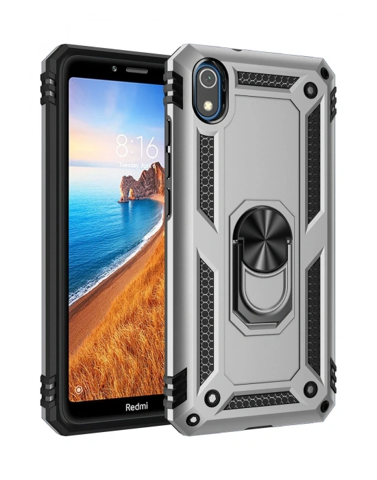 Newface Xiaomi Redmi 7A Kılıf Sofya Yüzüklü Silikon Kapak - Gümüş