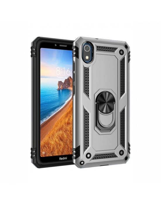 Newface Xiaomi Redmi 7A Kılıf Sofya Yüzüklü Silikon Kapak - Gümüş