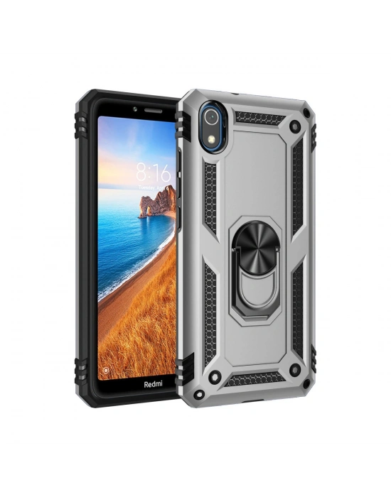 Newface Xiaomi Redmi 7A Kılıf Sofya Yüzüklü Silikon Kapak - Gümüş