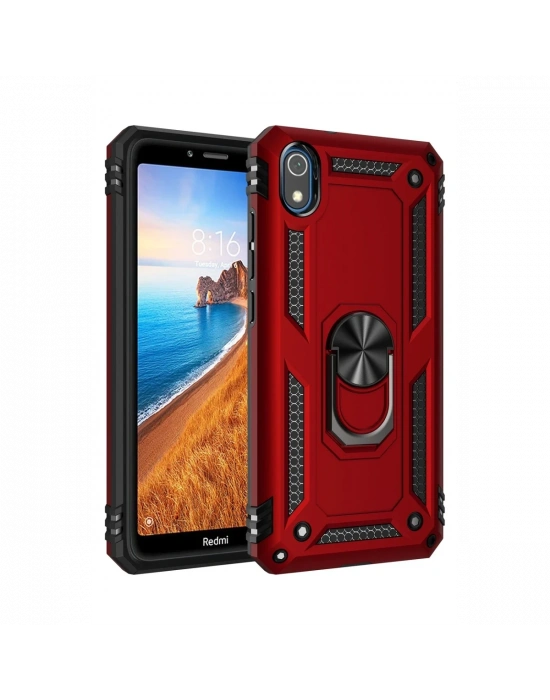 Newface Xiaomi Redmi 7A Kılıf Sofya Yüzüklü Silikon Kapak - Kırmızı