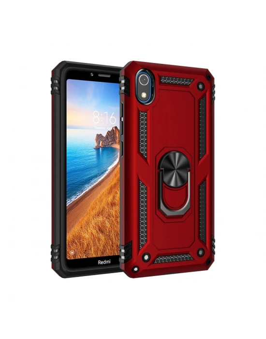 Newface Xiaomi Redmi 7A Kılıf Sofya Yüzüklü Silikon Kapak - Kırmızı