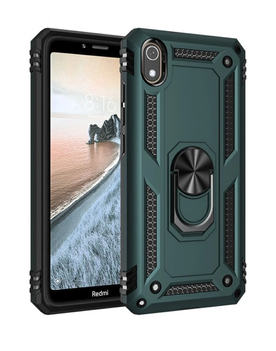 Newface Xiaomi Redmi 7A Kılıf Sofya Yüzüklü Silikon Kapak - Yeşil