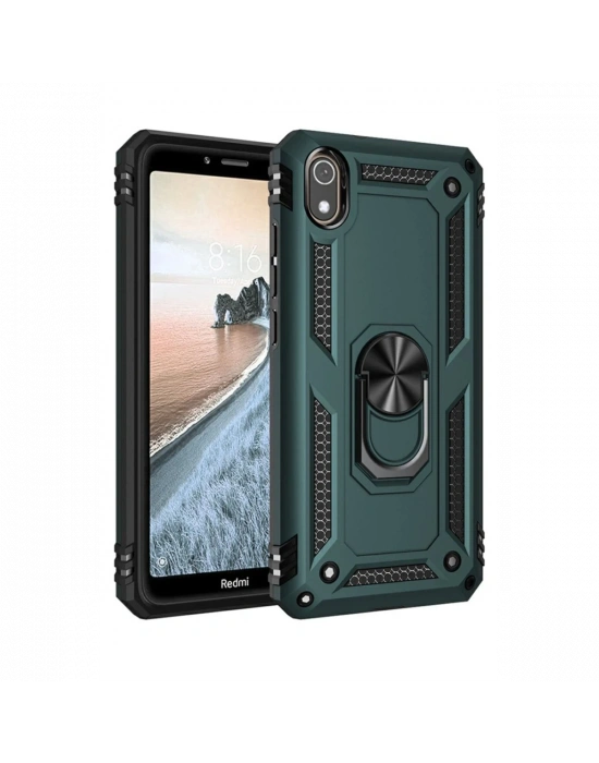 Newface Xiaomi Redmi 7A Kılıf Sofya Yüzüklü Silikon Kapak - Yeşil