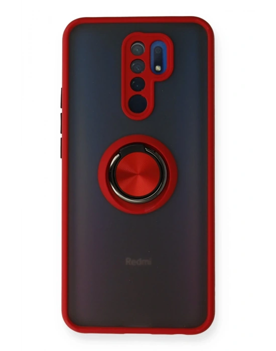 Newface Xiaomi Redmi 9 Kılıf Montreal Yüzüklü Silikon Kapak - Kırmızı