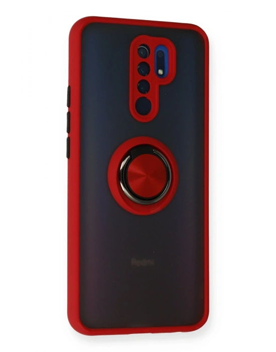 Newface Xiaomi Redmi 9 Kılıf Montreal Yüzüklü Silikon Kapak - Kırmızı