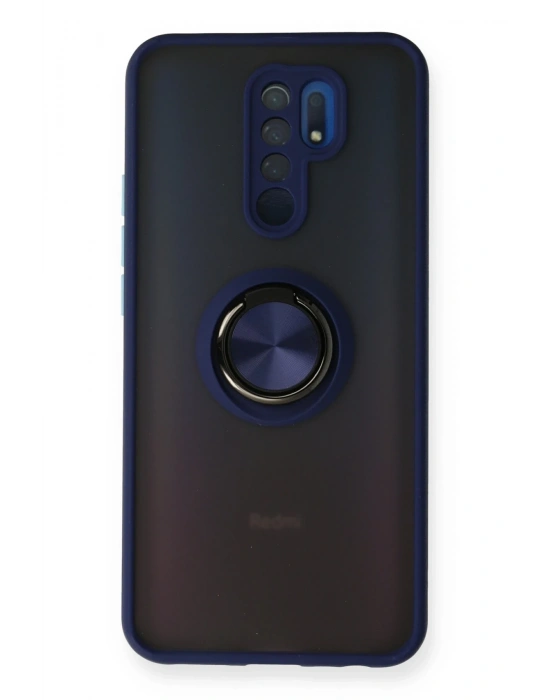 Newface Xiaomi Redmi 9 Kılıf Montreal Yüzüklü Silikon Kapak - Lacivert