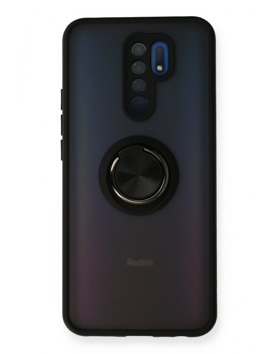 Newface Xiaomi Redmi 9 Kılıf Montreal Yüzüklü Silikon Kapak - Siyah