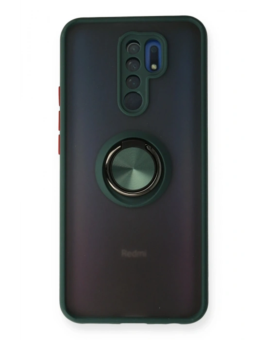 Newface Xiaomi Redmi 9 Kılıf Montreal Yüzüklü Silikon Kapak - Yeşil