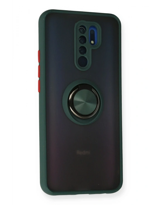 Newface Xiaomi Redmi 9 Kılıf Montreal Yüzüklü Silikon Kapak - Yeşil