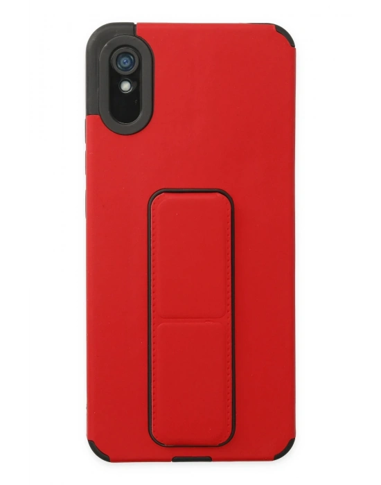 Newface Xiaomi Redmi 9A Kılıf Mega Standlı Silikon - Kırmızı