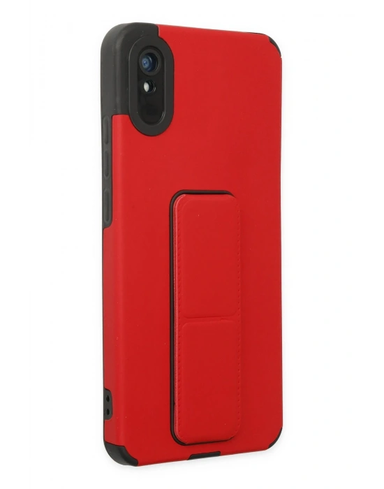 Newface Xiaomi Redmi 9A Kılıf Mega Standlı Silikon - Kırmızı