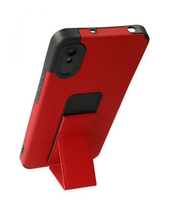 Newface Xiaomi Redmi 9A Kılıf Mega Standlı Silikon - Kırmızı