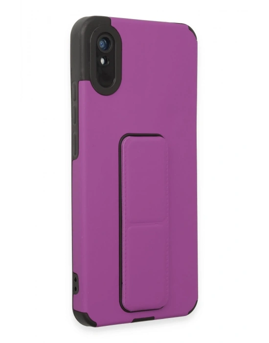 Newface Xiaomi Redmi 9A Kılıf Mega Standlı Silikon - Mor
