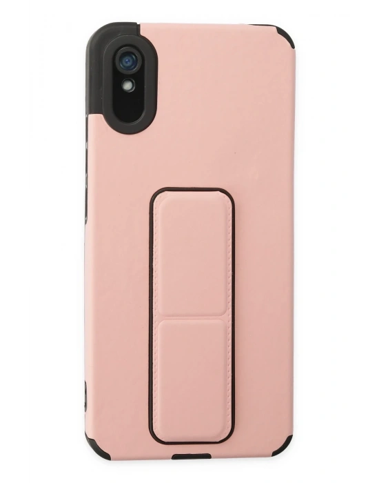 Newface Xiaomi Redmi 9A Kılıf Mega Standlı Silikon - Pudra