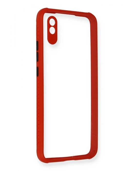 Newface Xiaomi Redmi 9A Kılıf Miami Şeffaf Silikon - Kırmızı