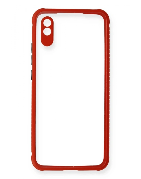 Newface Xiaomi Redmi 9A Kılıf Miami Şeffaf Silikon - Kırmızı