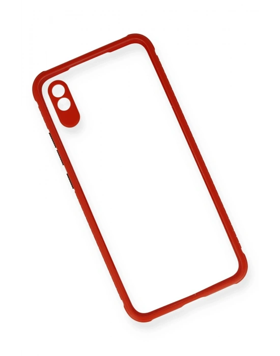 Newface Xiaomi Redmi 9A Kılıf Miami Şeffaf Silikon - Kırmızı