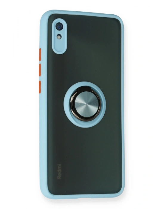 Newface Xiaomi Redmi 9A Kılıf Montreal Yüzüklü Silikon Kapak - Buz Mavi