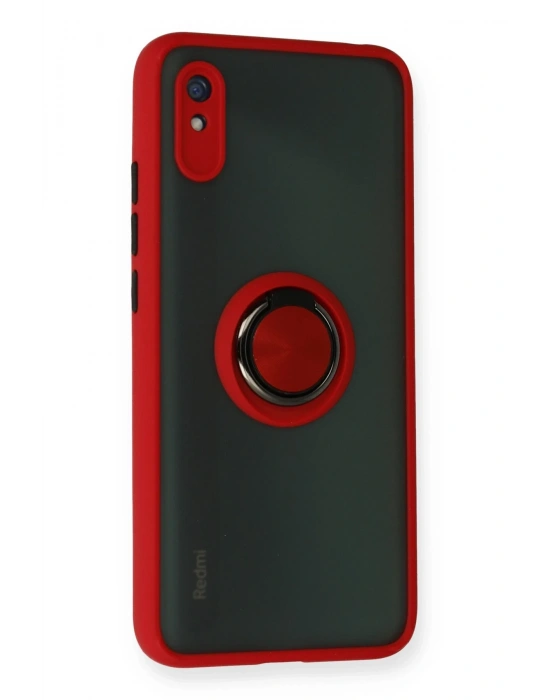 Newface Xiaomi Redmi 9A Kılıf Montreal Yüzüklü Silikon Kapak - Kırmızı