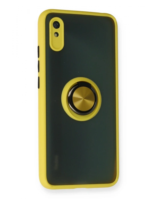 Newface Xiaomi Redmi 9A Kılıf Montreal Yüzüklü Silikon Kapak - Sarı