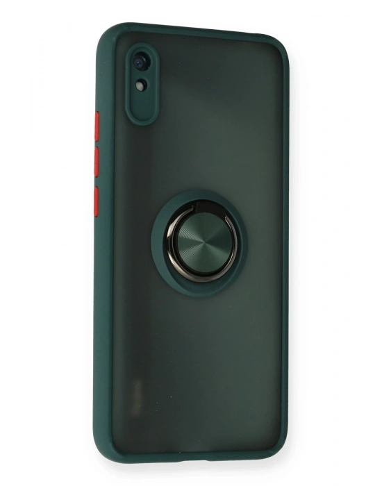 Newface Xiaomi Redmi 9A Kılıf Montreal Yüzüklü Silikon Kapak - Yeşil